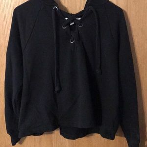 Aerie crop top black hoodie v neck